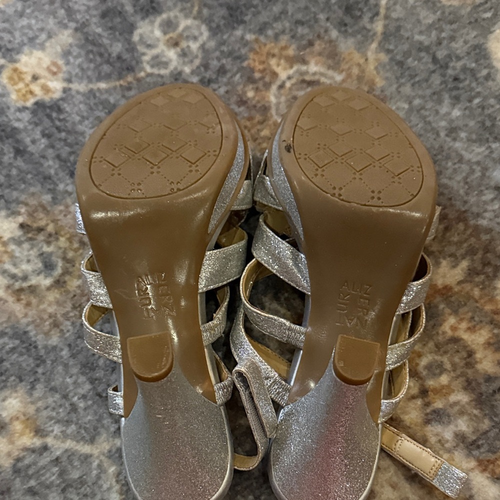 Naturalizer Sparkling Silver Strappy Heels - Picture 2 of 3